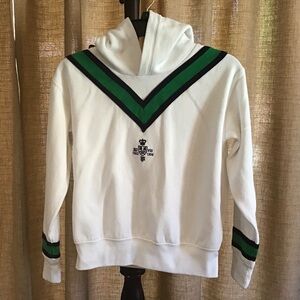 Polo Ralph Lauren Girls Cricket-striped Academia Pullover Hoodie  White/green XL